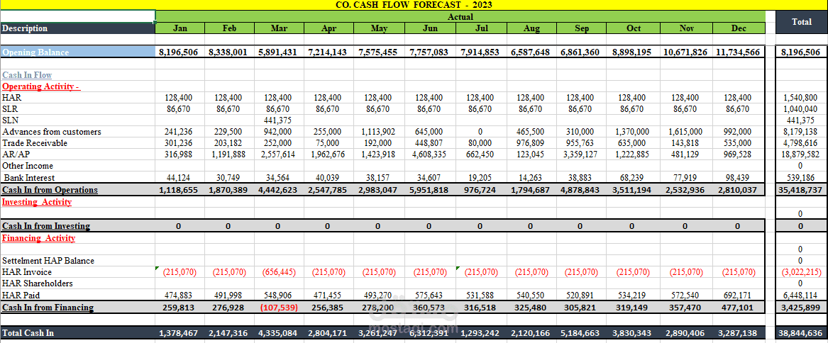 إعداد خطة التدفقات النقدية خلال العام المالي
