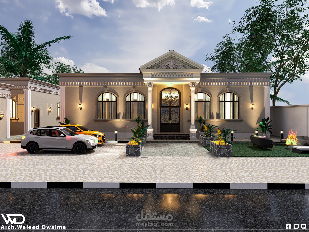 تصميم خارجي لفيلا كلاسيك بالإمارات