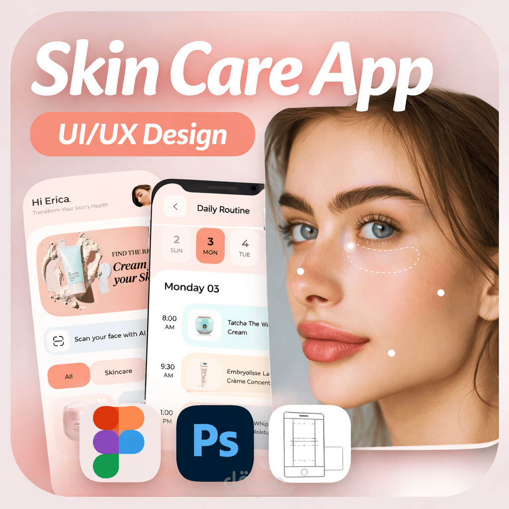 تصميم واجهة تطبيق عناية بالبشرة (UI/UX Design)