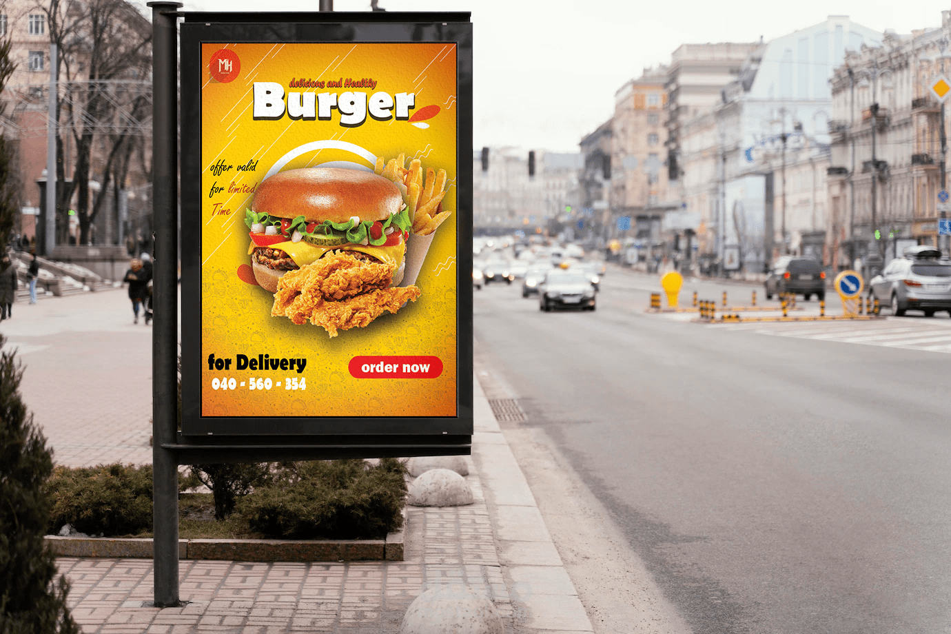 تصميم اعلان لمحل وجبات سريعة