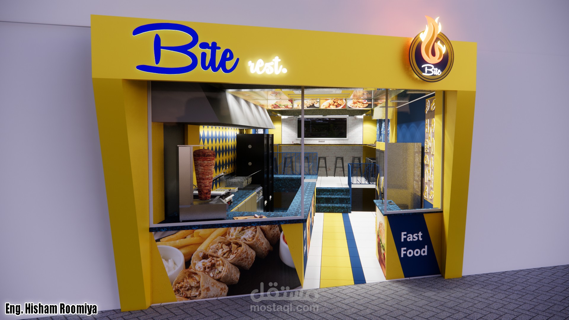 تصميم داخلي ( مطعم وجبات سريعة )