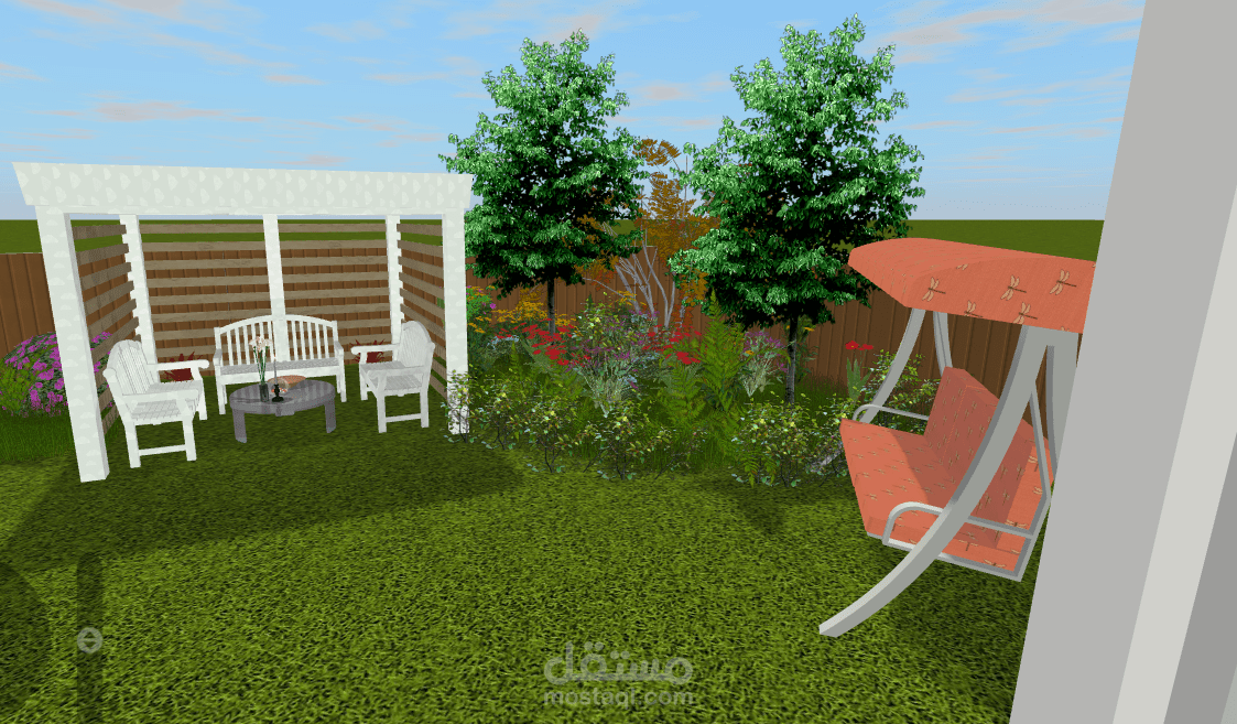 تصميم غرفة الضيوف وتصميم خارجي لحديقة