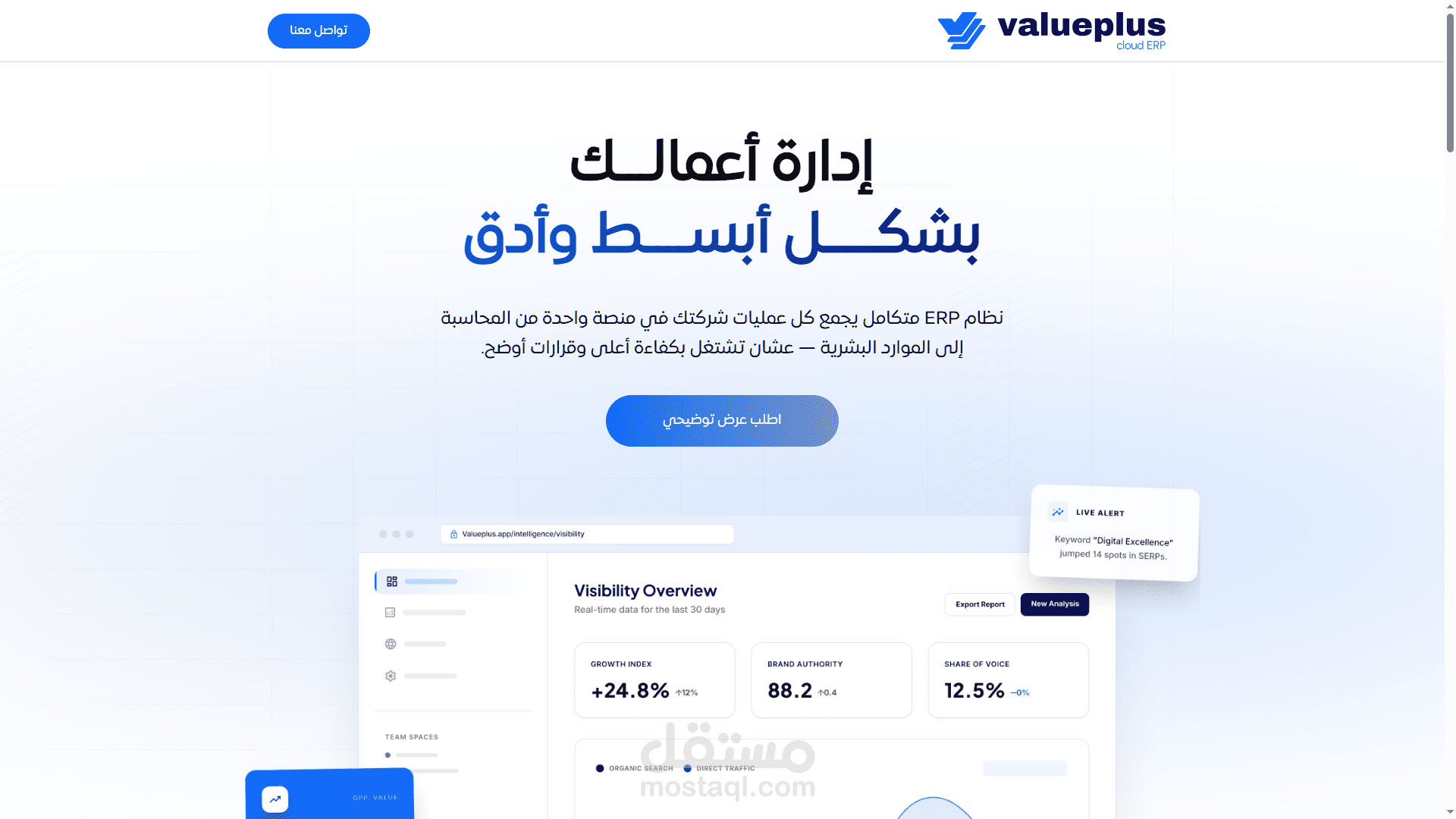 تطوير صفحة هبوط احترافية لنظام ERP