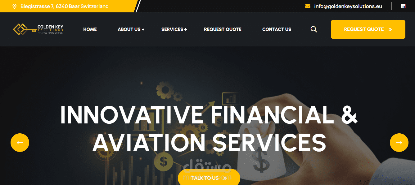 موقع تعريفي لشركة جولدن كيز السويسرية للاستشارات المالية و استشارات الطيران