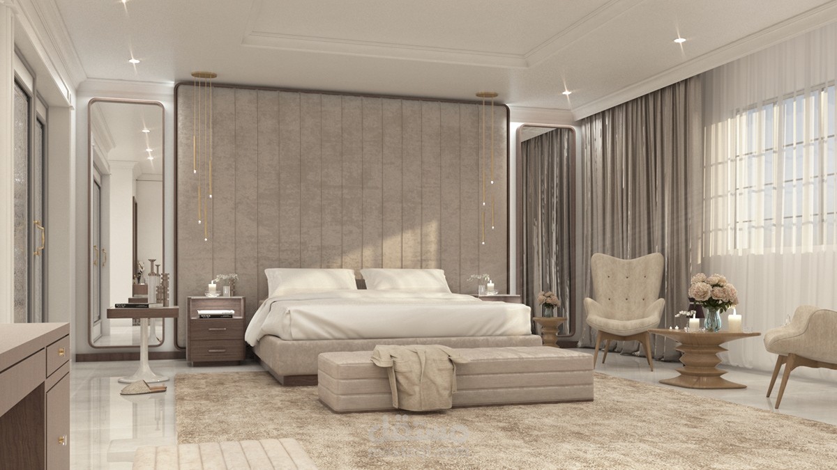 تصميم داخلي لغرفه نوم  مع غرفه ملابس