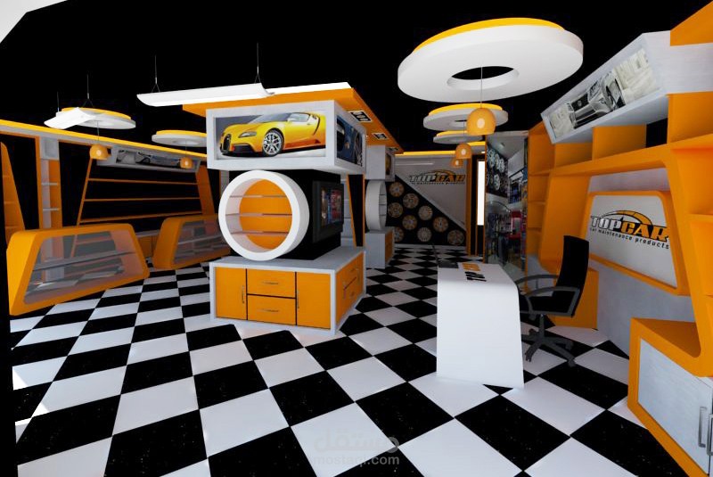 تصميم ديكور محل بيع كماليات للسيارات