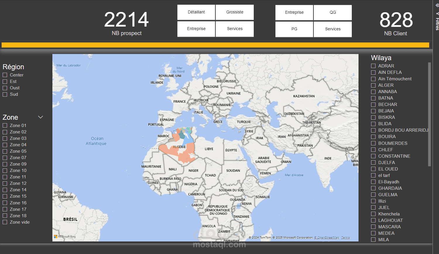 لوحة قيادية Power BI توضح تقسيما جغرافيا لتحديد المناطق