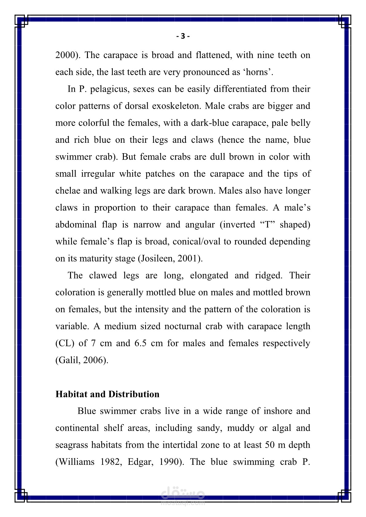 PARASITES IN PORTUNUS PELAGICUS