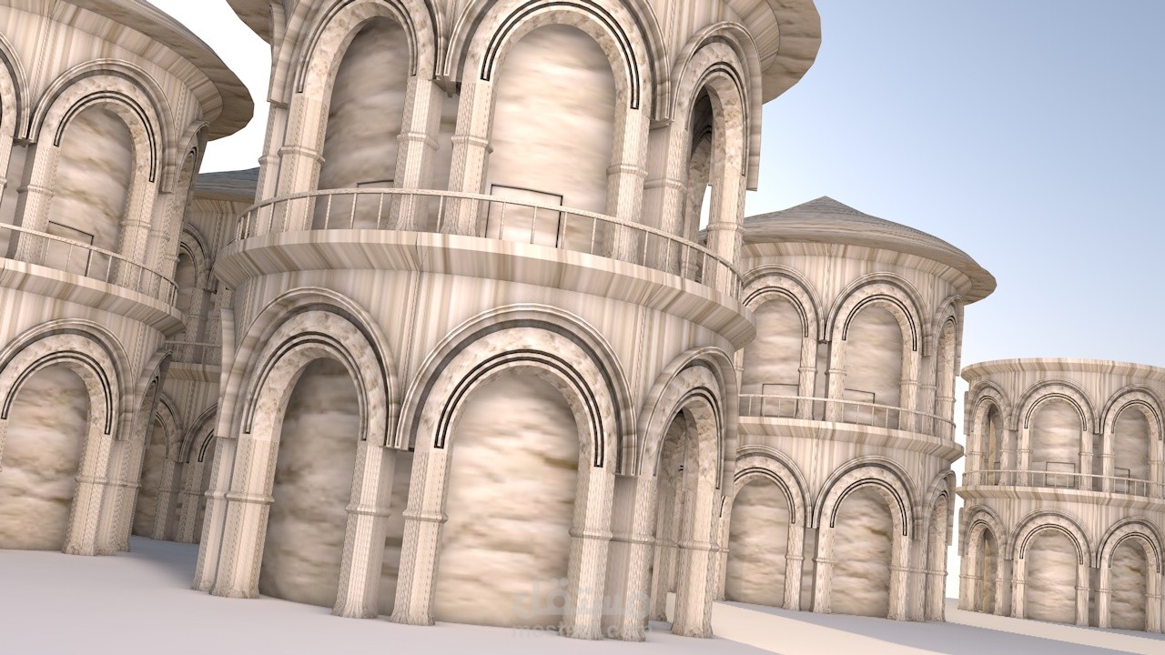 رسم مبنى  أثري قديم ثلاثي الأبعاد