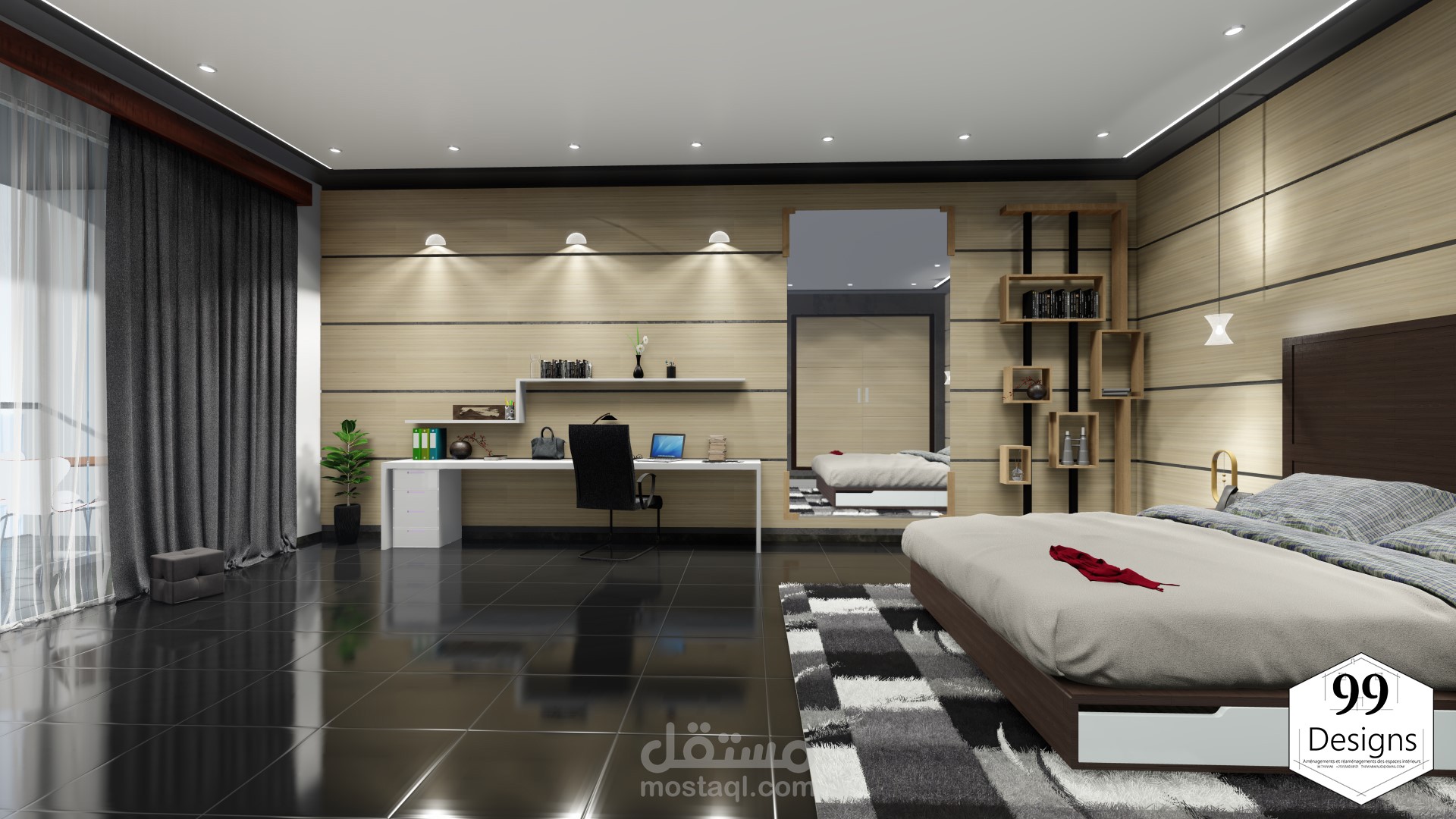 تصميم داخلي لجناح فندق 3 نجوم - suite d’hôtel