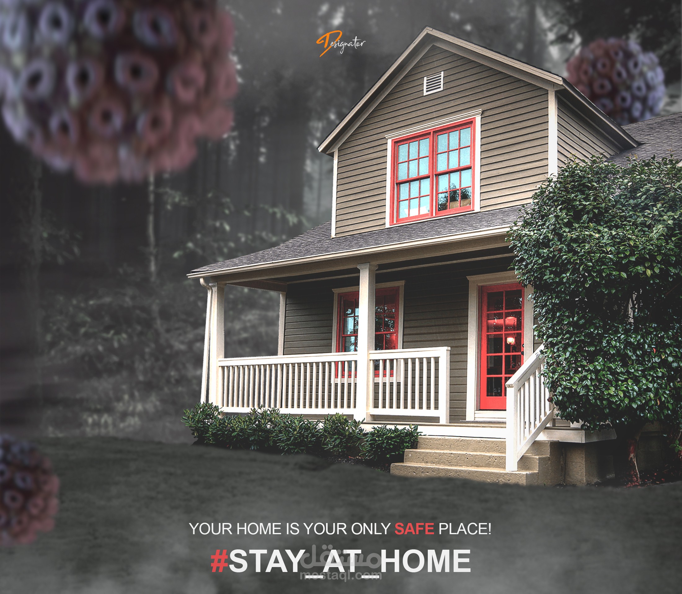 تصميم توعوي للبقاء في المنزل