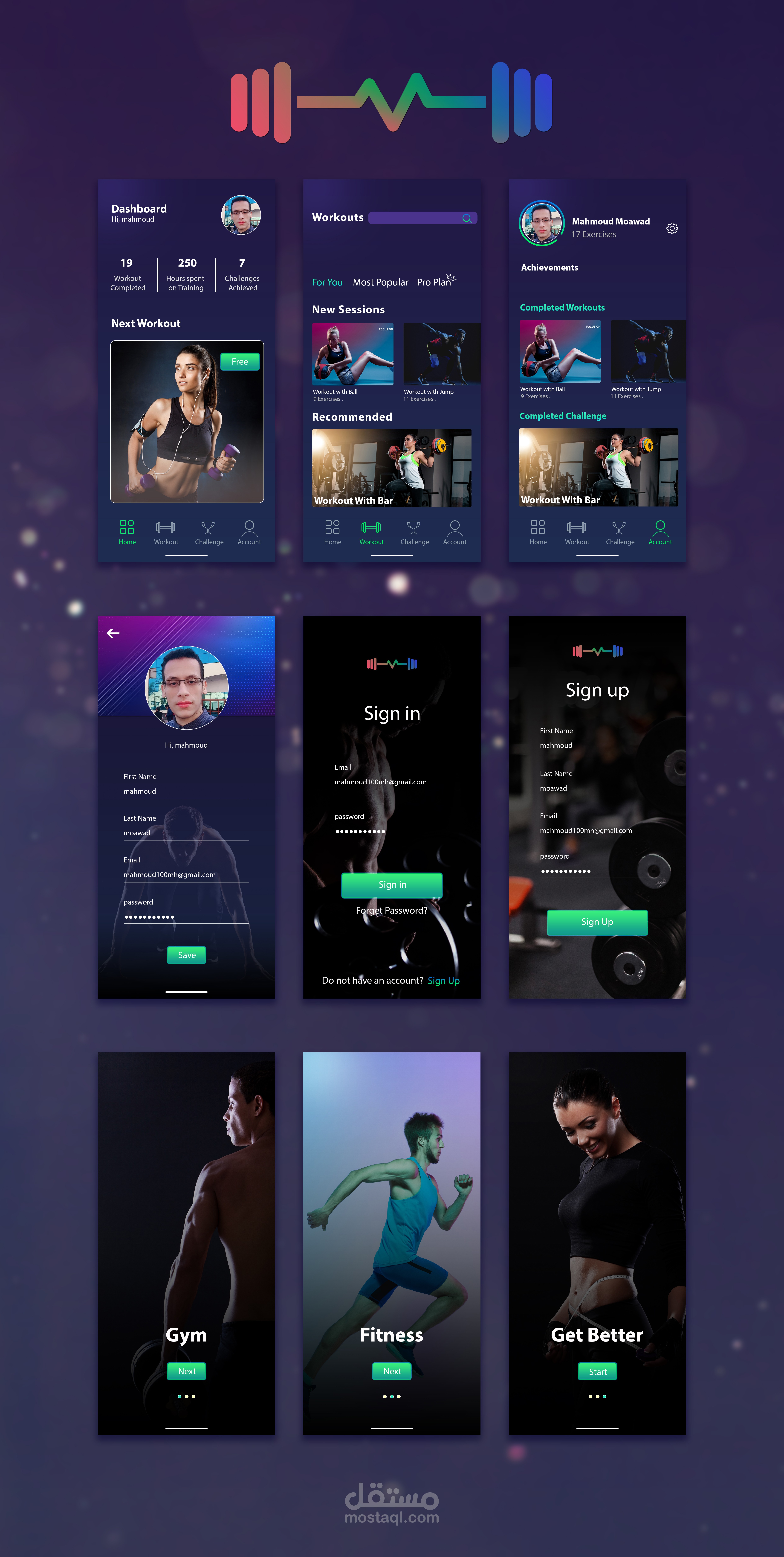 تصميم جرافيك لتطبيق رياضى للجوال UI Design