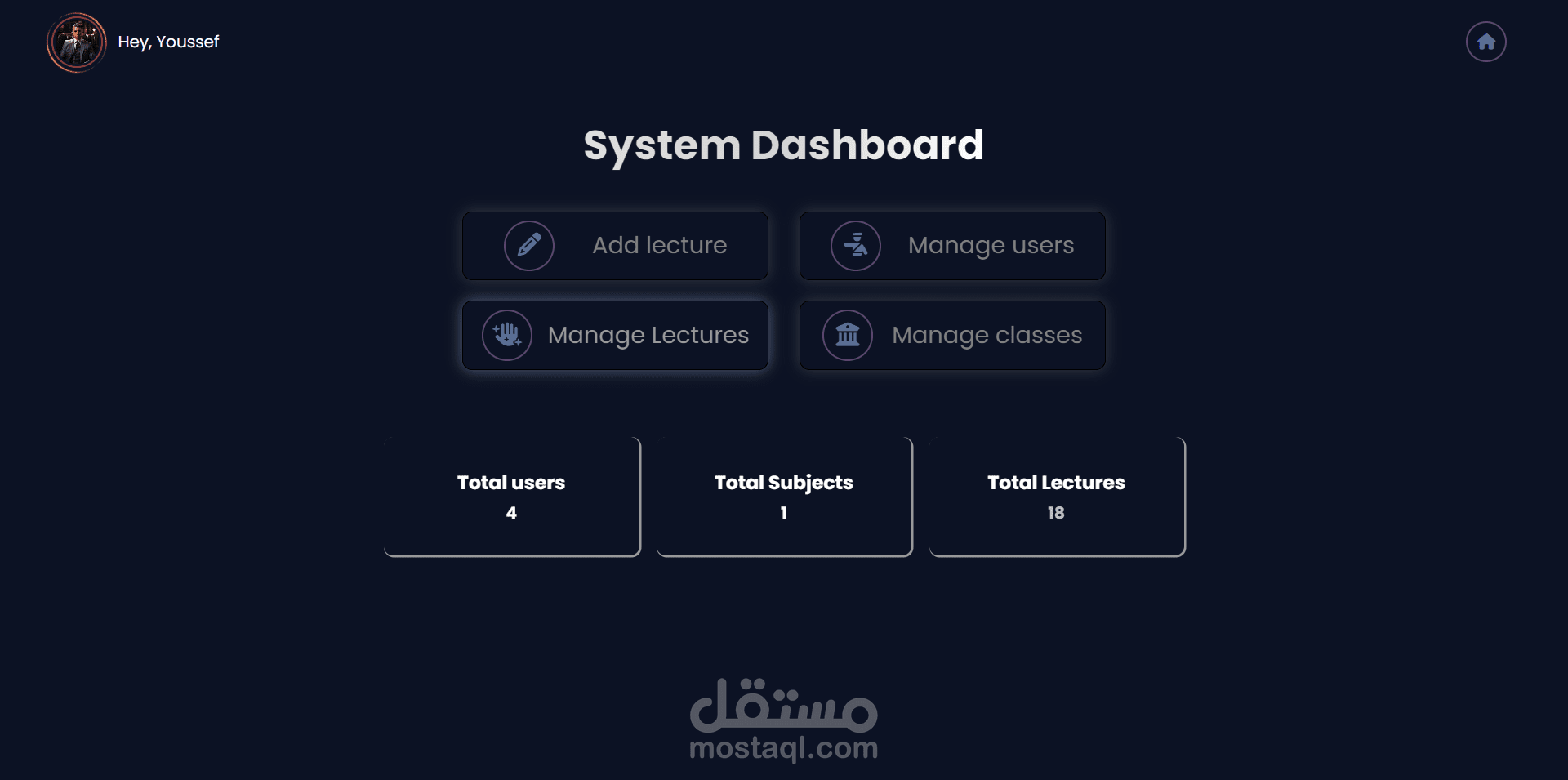 لوحة تحكم - لمنصة تعليمية