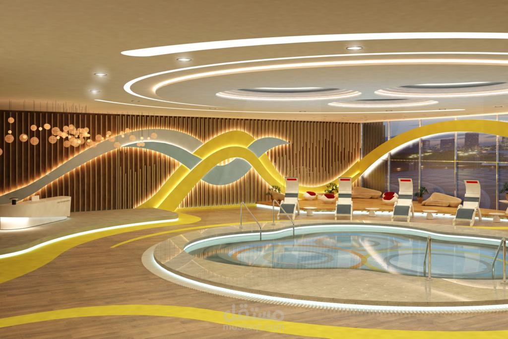 تصميم داخلي لحمام سباحة علاجي داخل مركز علاج (الزهايمر والسكتة الدماغية)