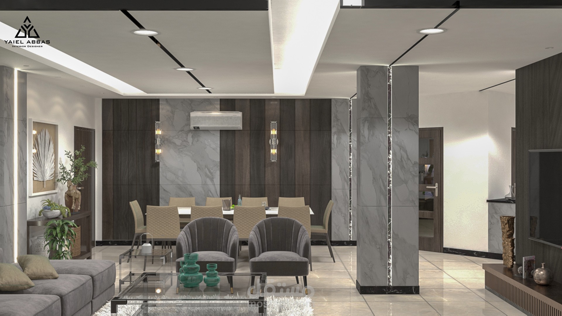 تصميم ثلاثي الأبعاد لغرفة معيشة في منزل