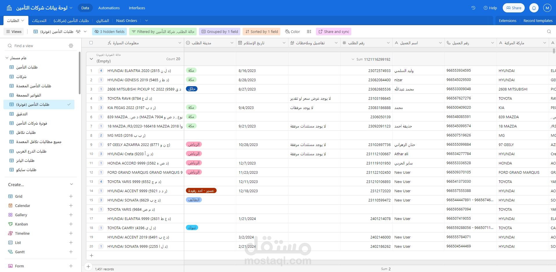 متابعة واعداد طلبات التامين على برنامج Airtable