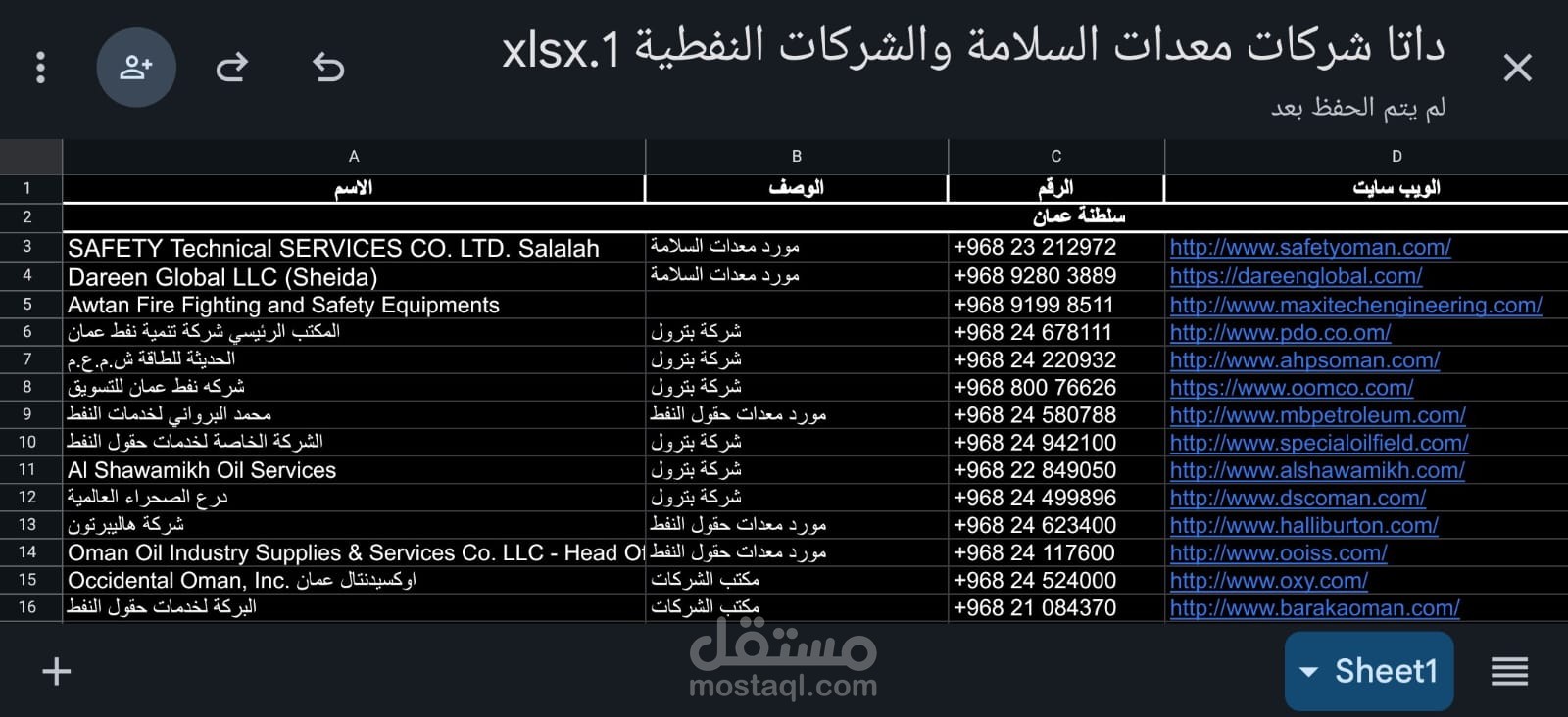 مشروع جمع داتا شركات نفطية وشركات معدات السلامة