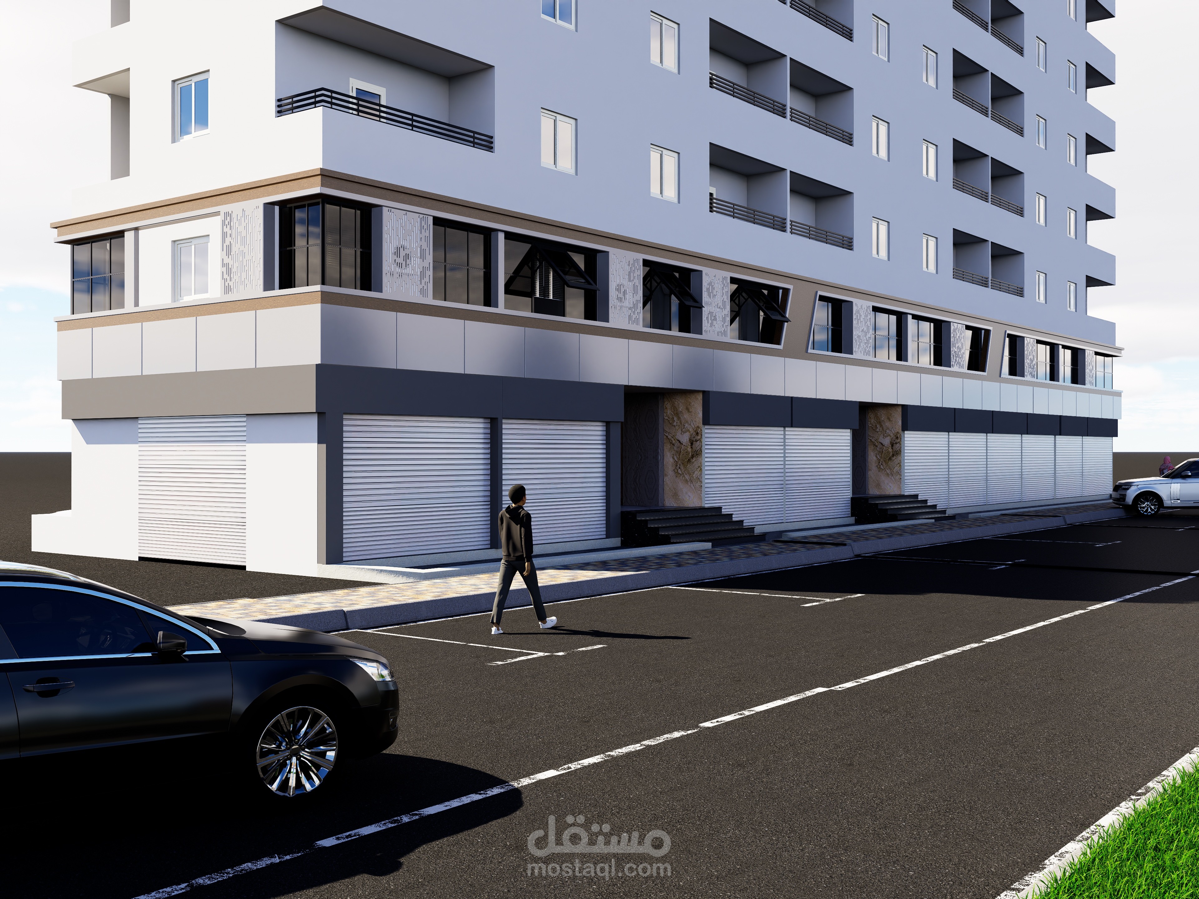 Modern Office Floor Facade with ACM Cladding & CNC Louvers