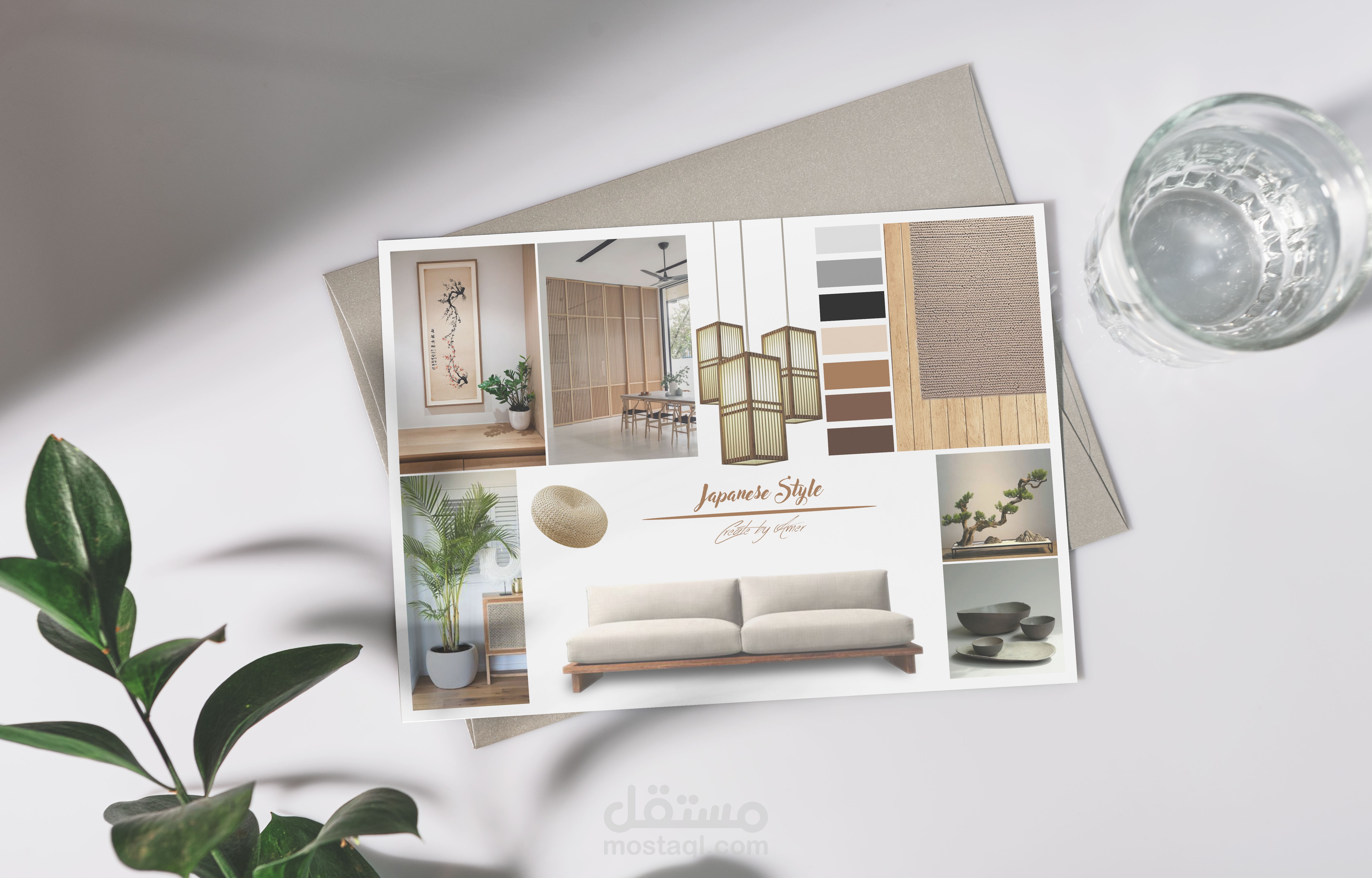 لوحة أفكار (mood board) على الطراز الياباني