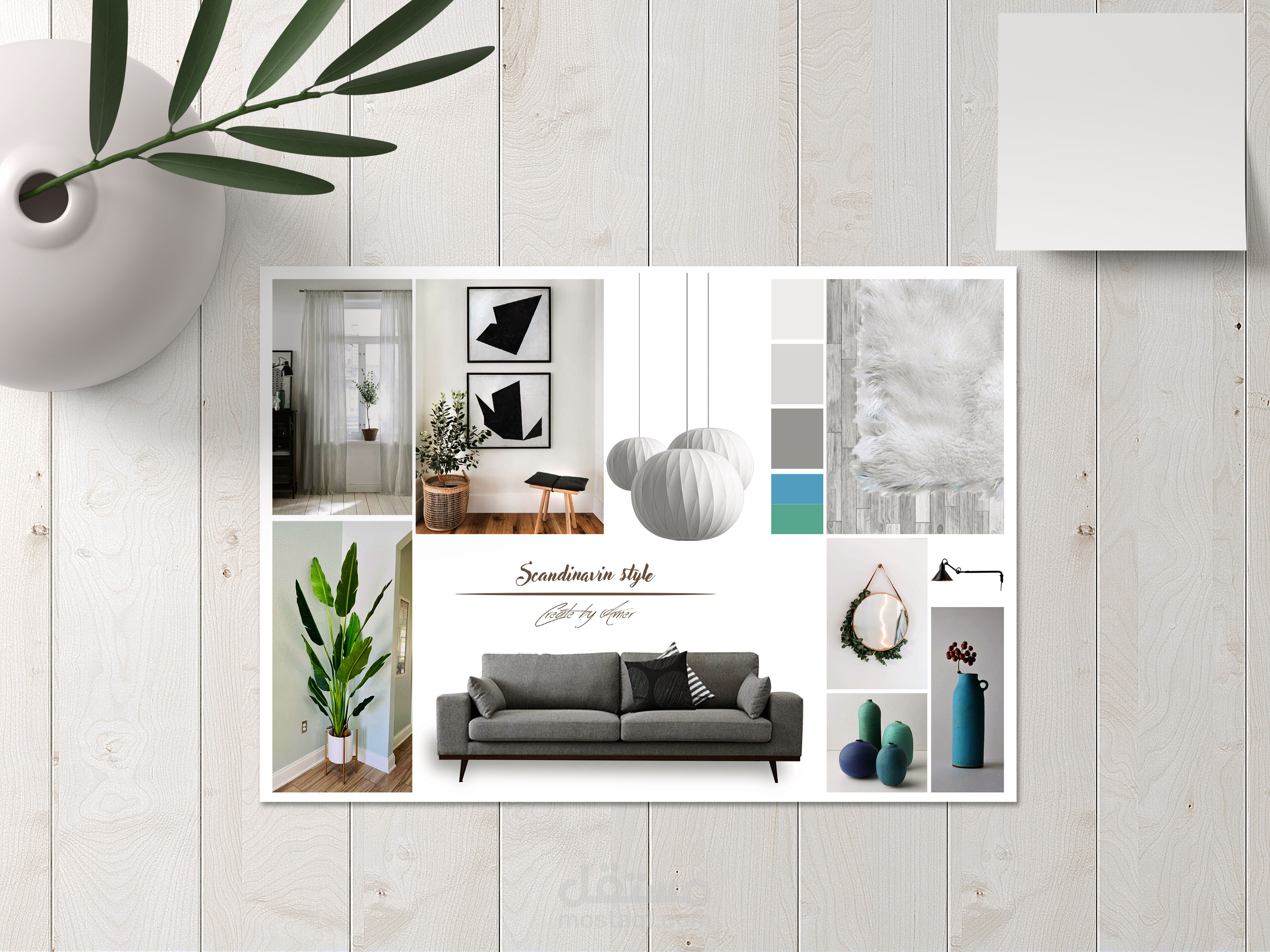 لوحة أفكار (mood board) على الطراز الاسكندنافي