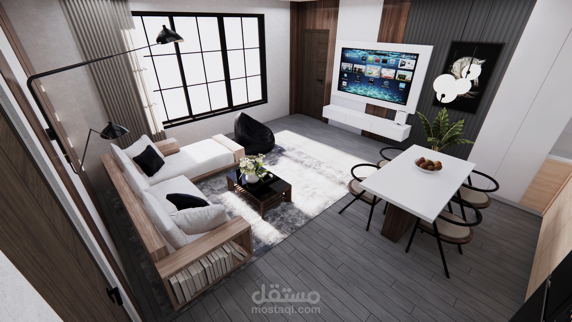 شقة سكنية على الطراز المعاصر مع لمسات من الطراز الصناعي