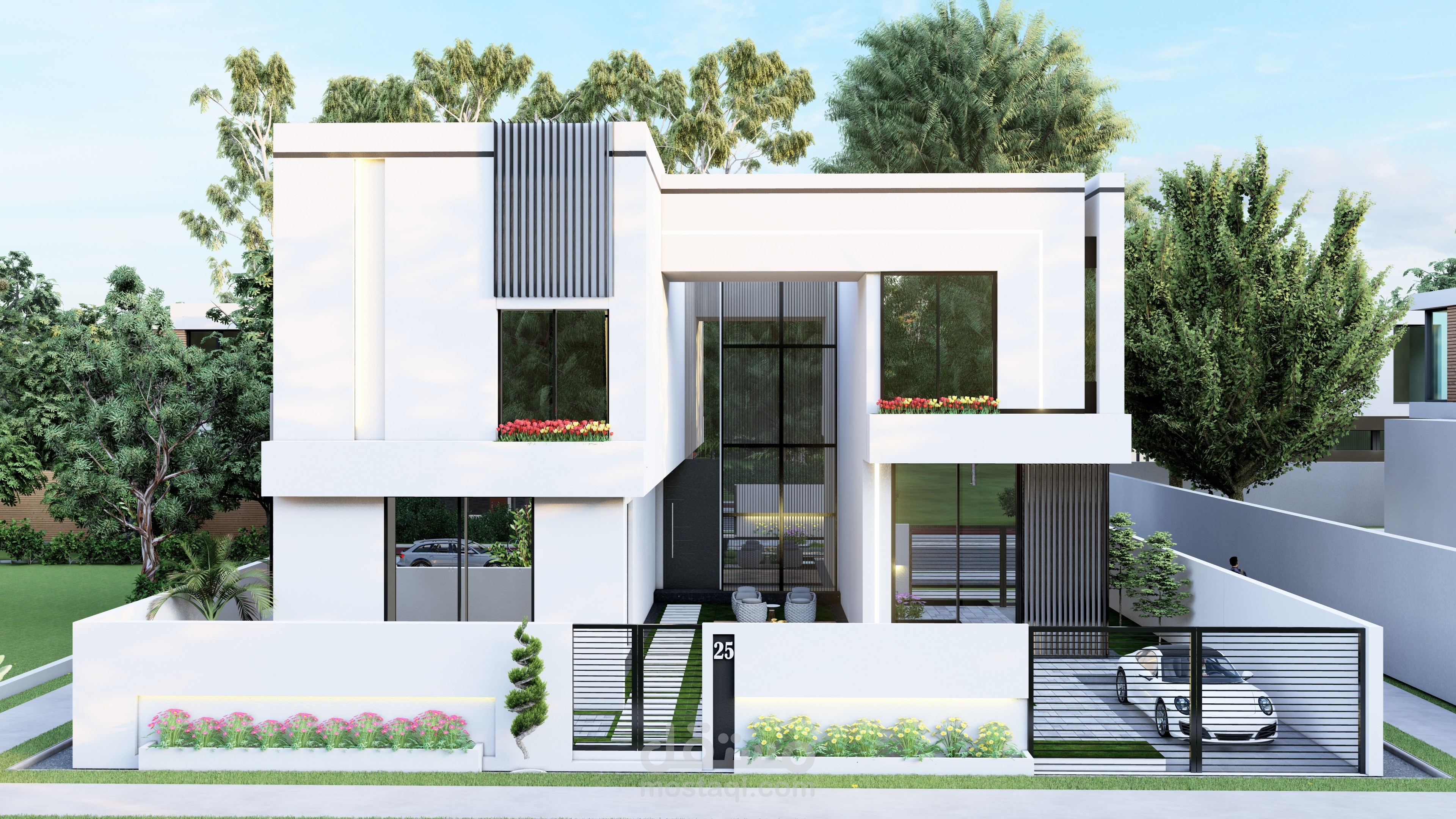 واجهة معمارية مودرن حديقة  مخطط فيلا