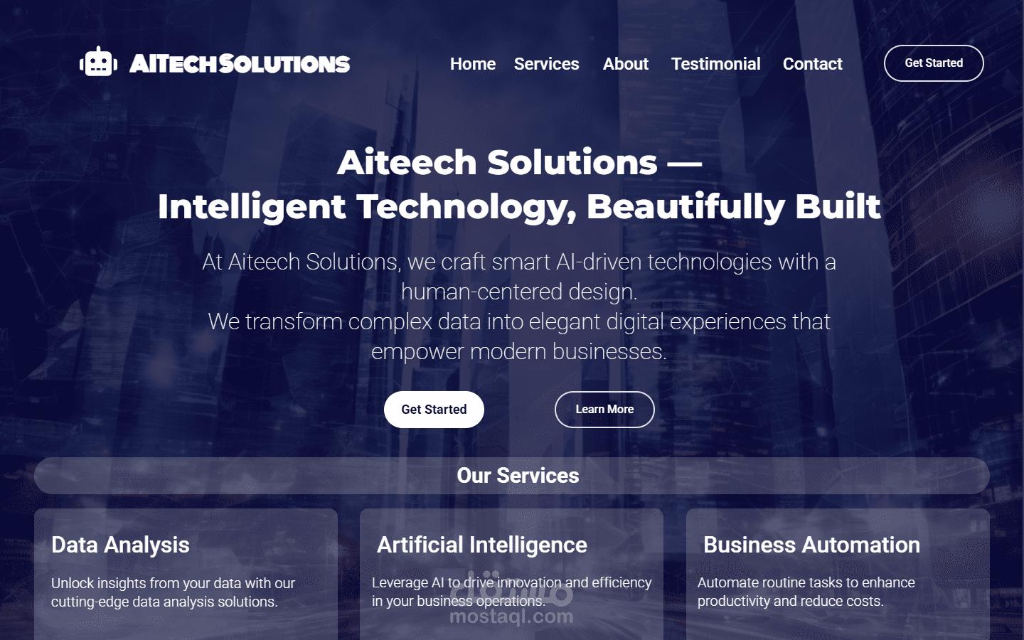 تصميم واجهة موقع Aiteech Solutions