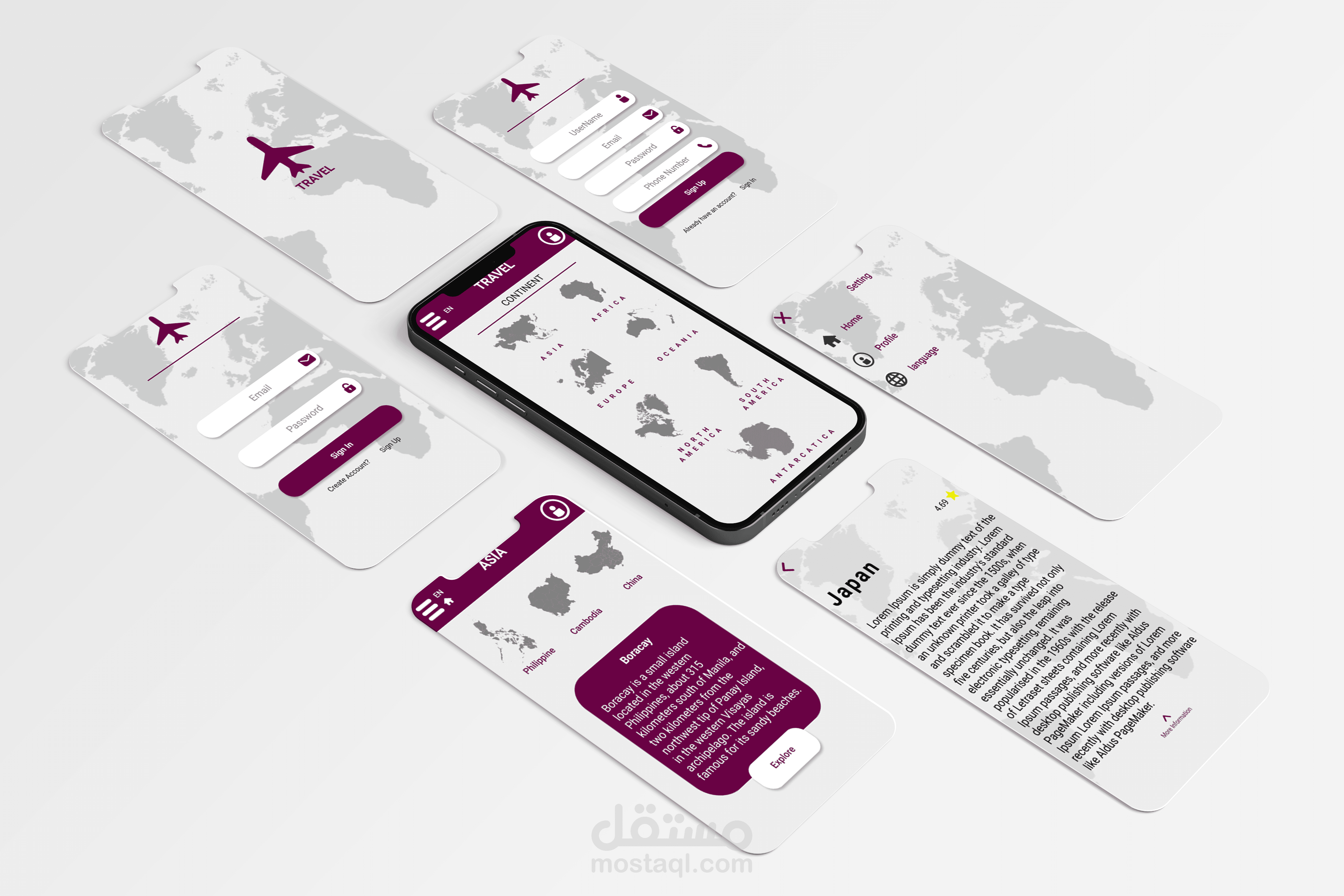 تصميم UI/UX لتطبيق يعرض معلومات عن الدول