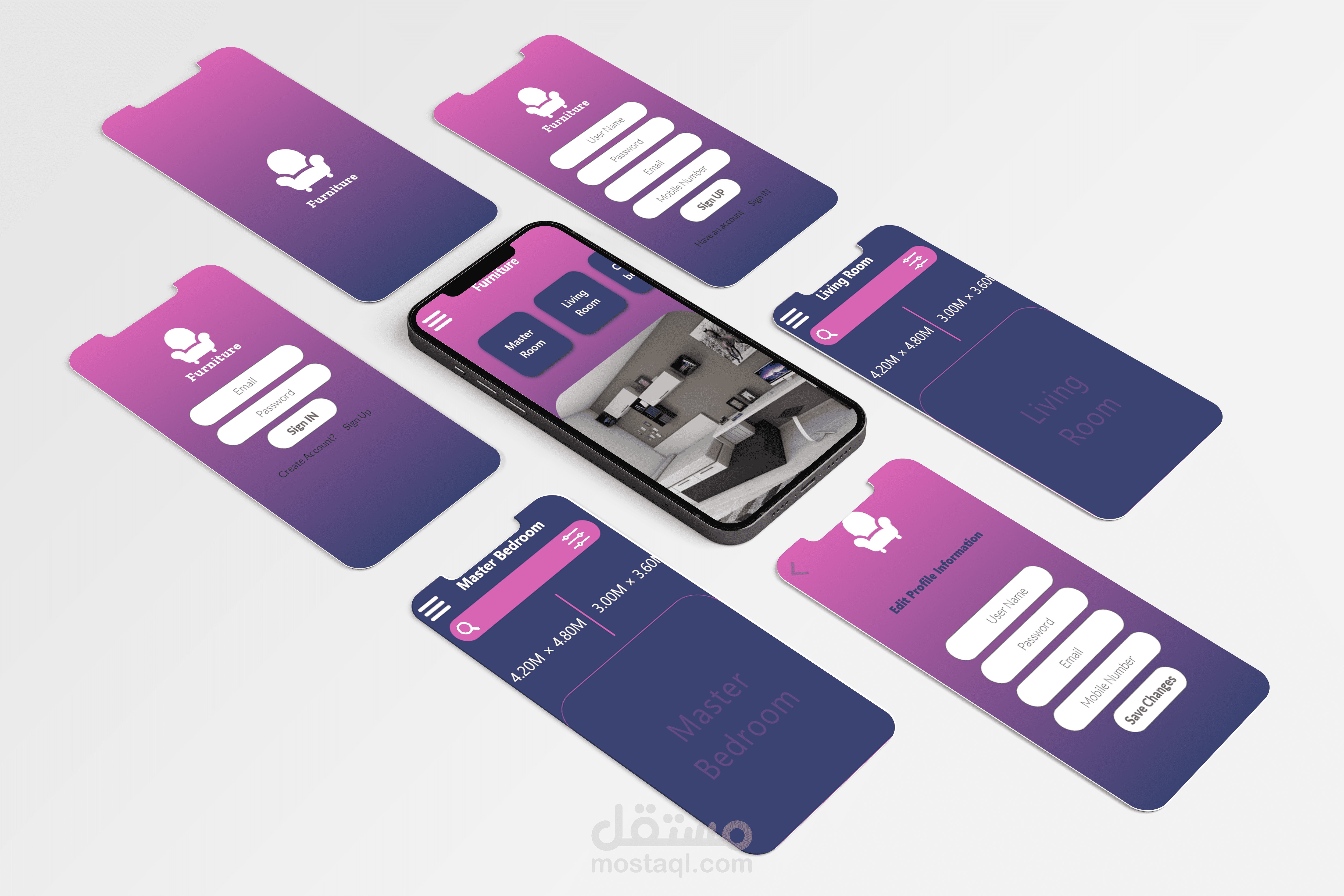 تطبيق وموقع ويب يعرض تصاميم اثاث حسب مساحة الغرفة