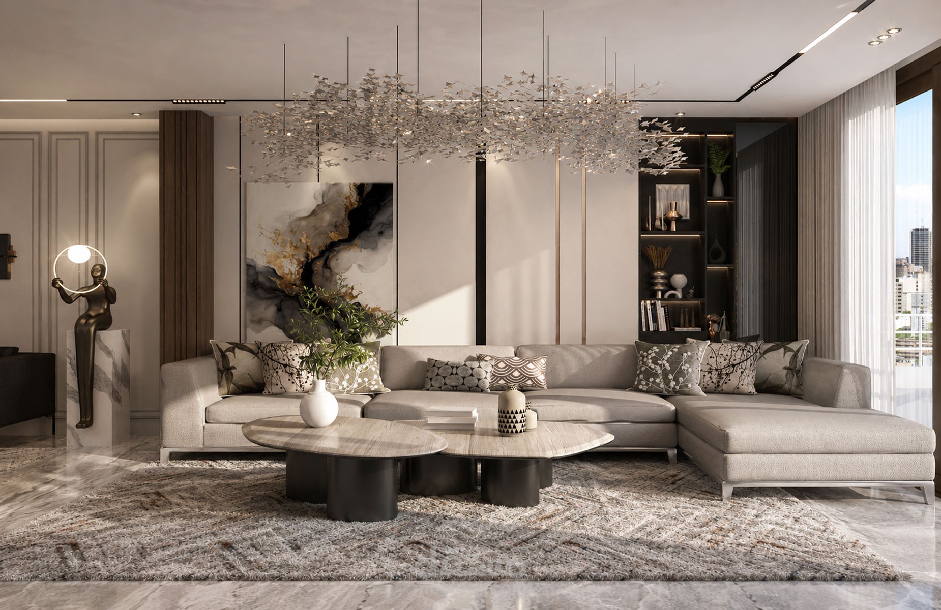 تصميم ريسبشن مودرن فاخر ثلاثي الأبعاد (Luxury Modern Reception Interior Design)