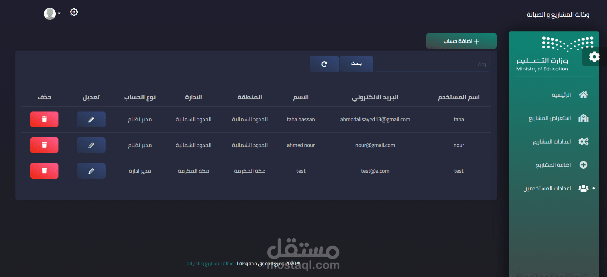 مشروع وكالة المشاريع والصيانة لادارة البيانات و حسابات الوكالة