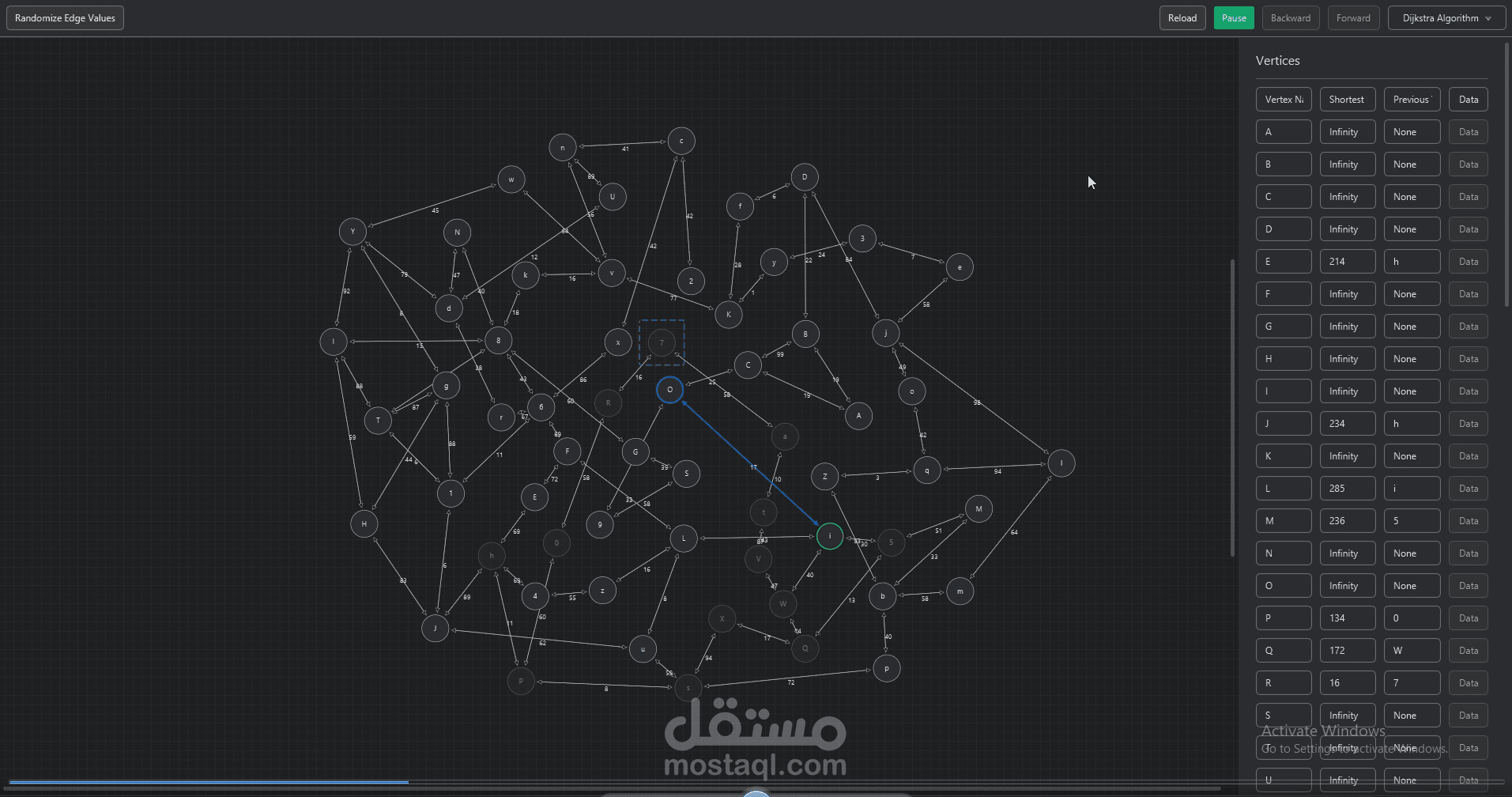 محاكي خوارزمية ايجاد اقصر طريق باستخدام javafx
