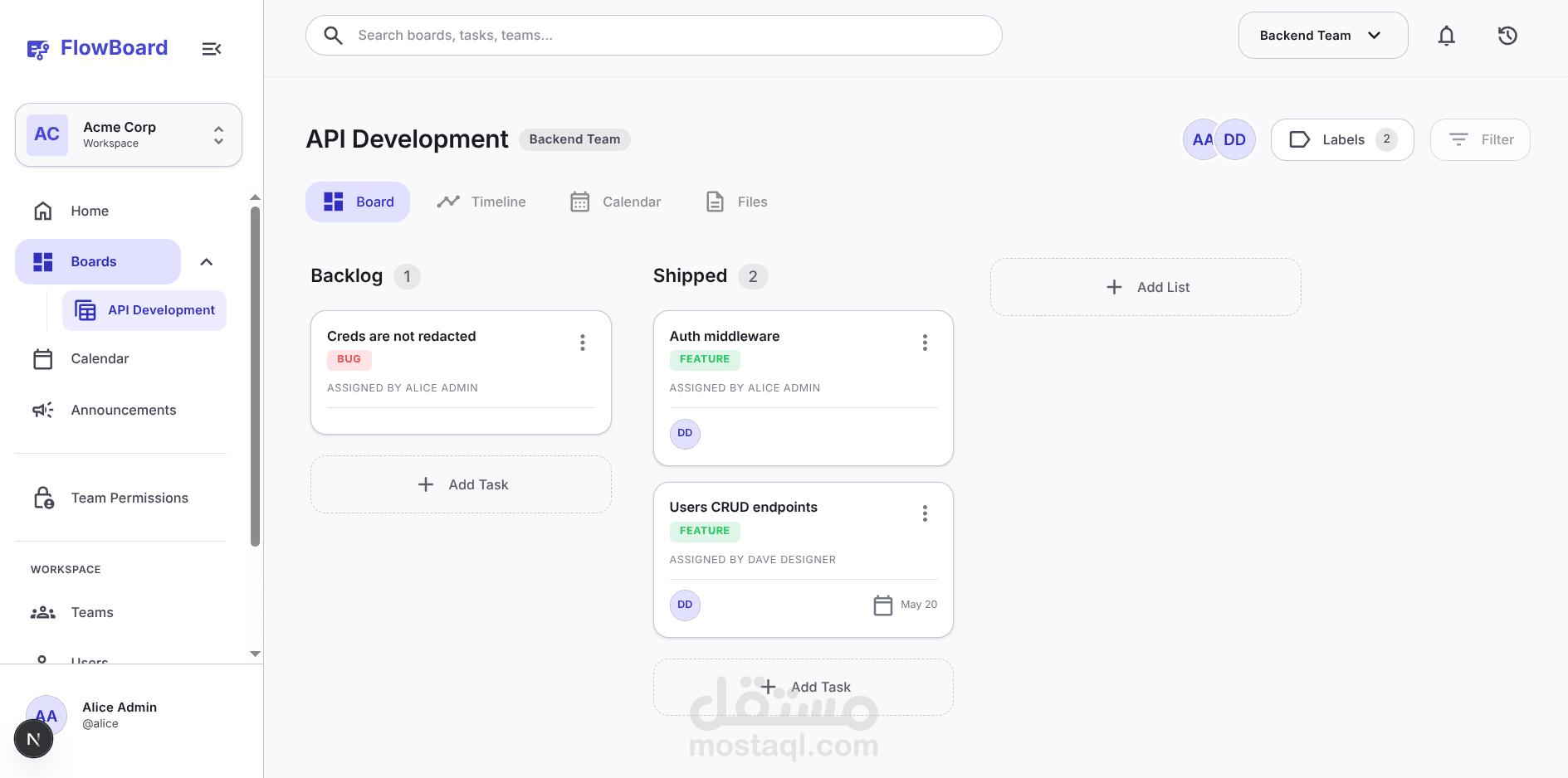FlowBoard - منصة ادارة فرق ومهام العمل