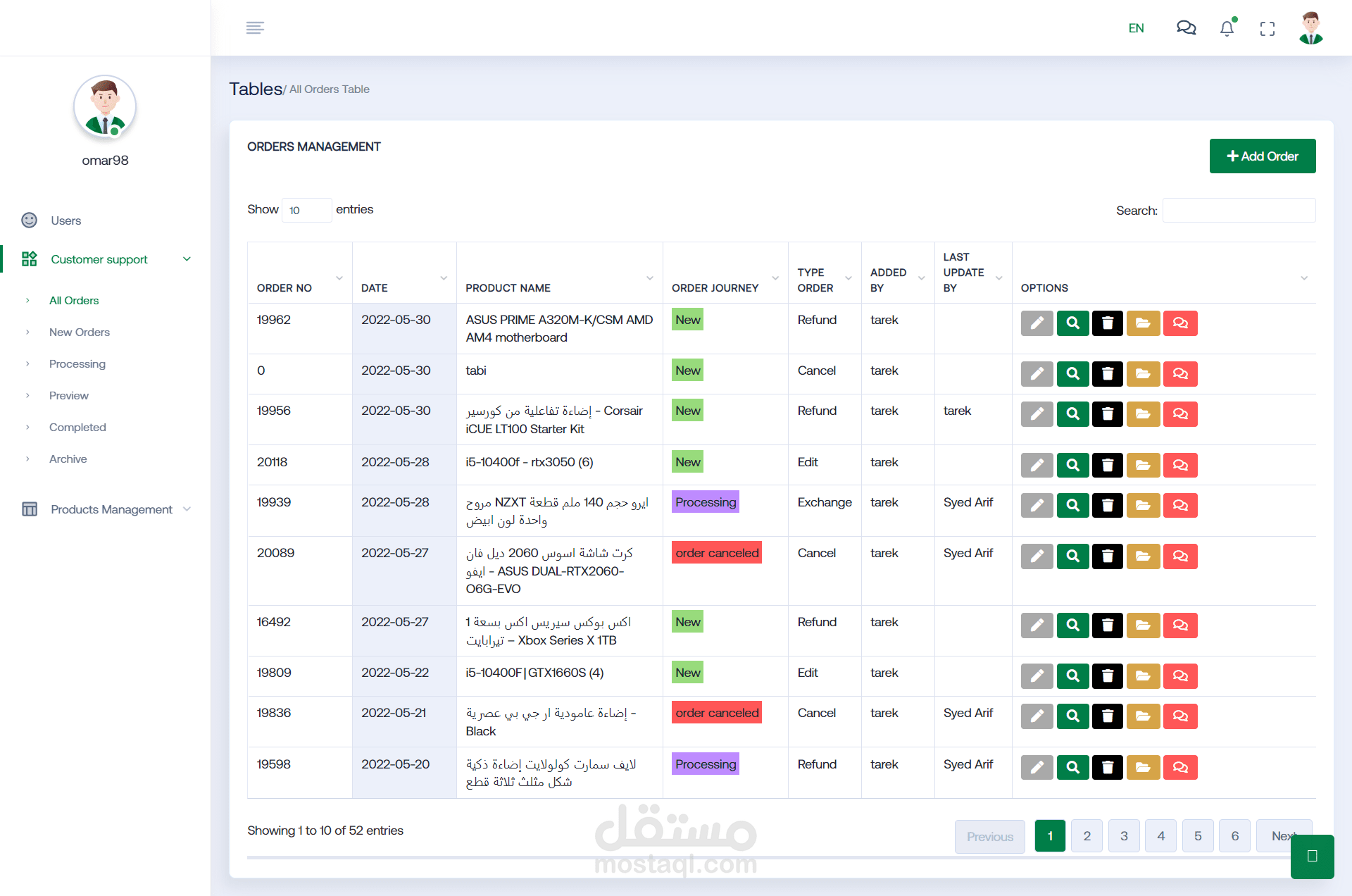 تطبيق إدارة طلبات الدعم الفني