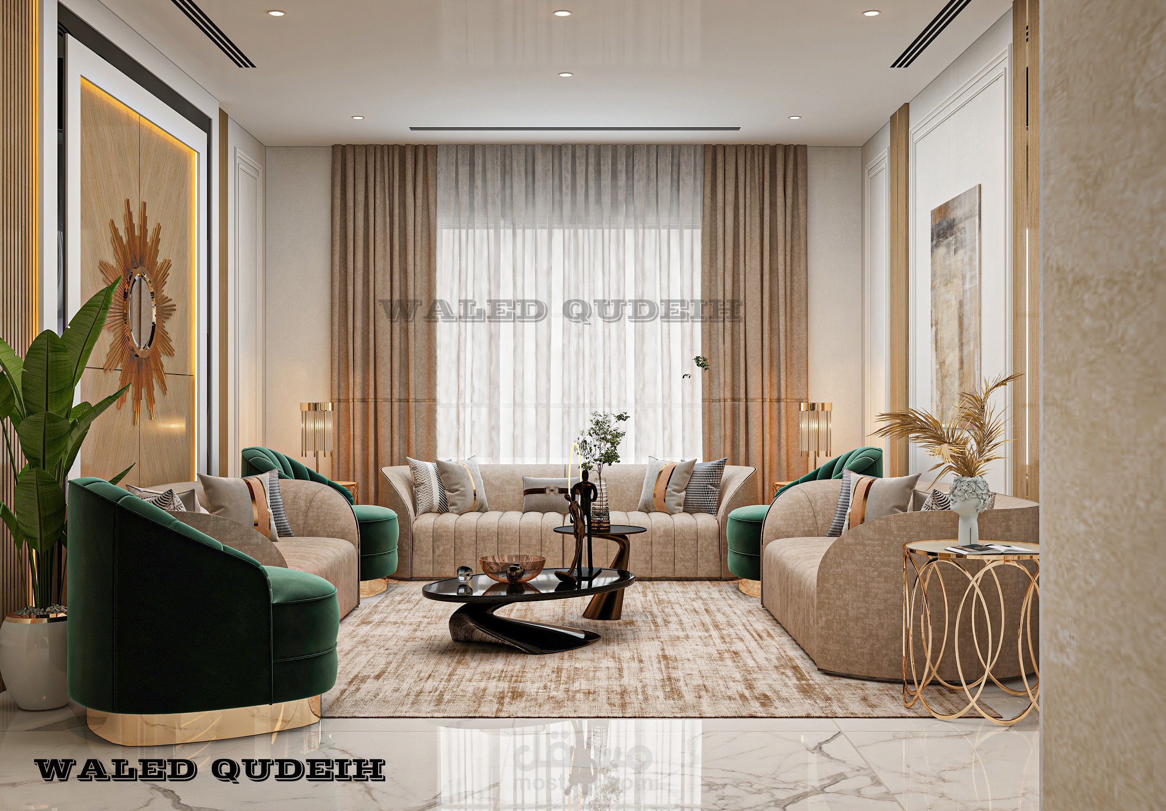 تصميم صالة معيشة مع الدرج