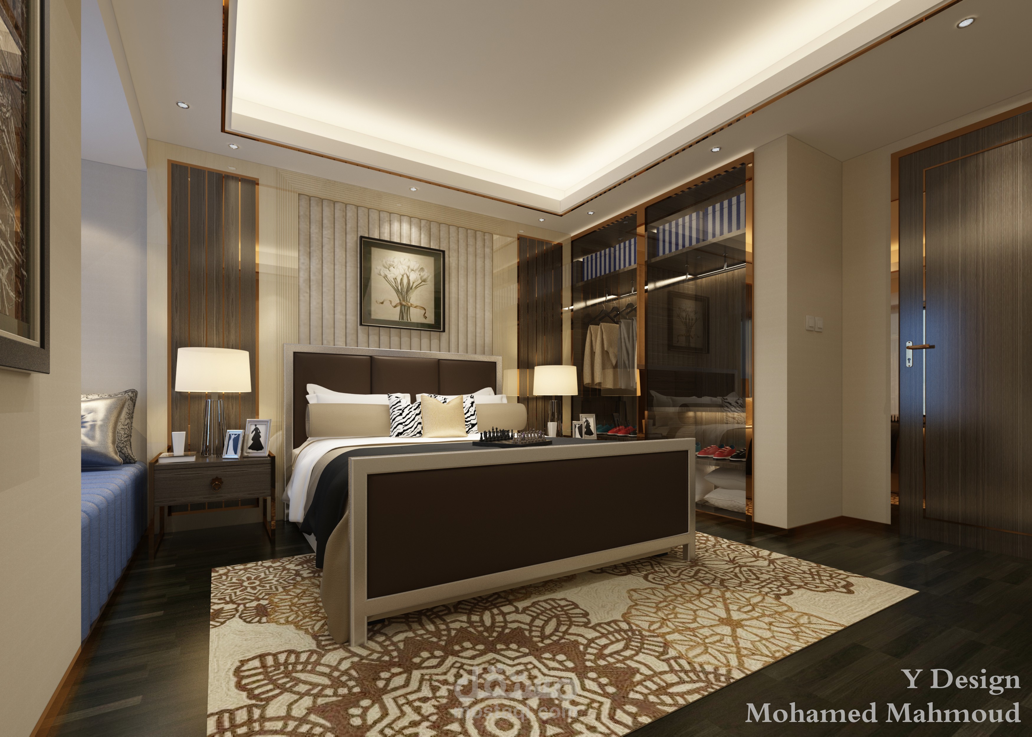 تصميم غرفة ماستر ملحق بها حمام + حمام خارجي