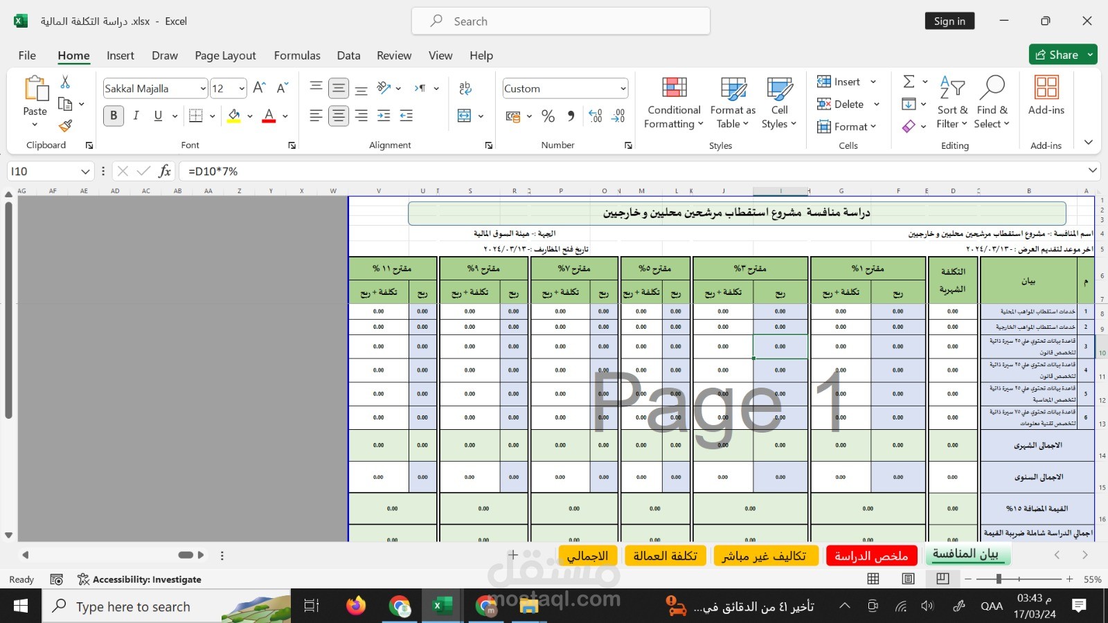 دراسة التكاليف المالية للمشاريع
