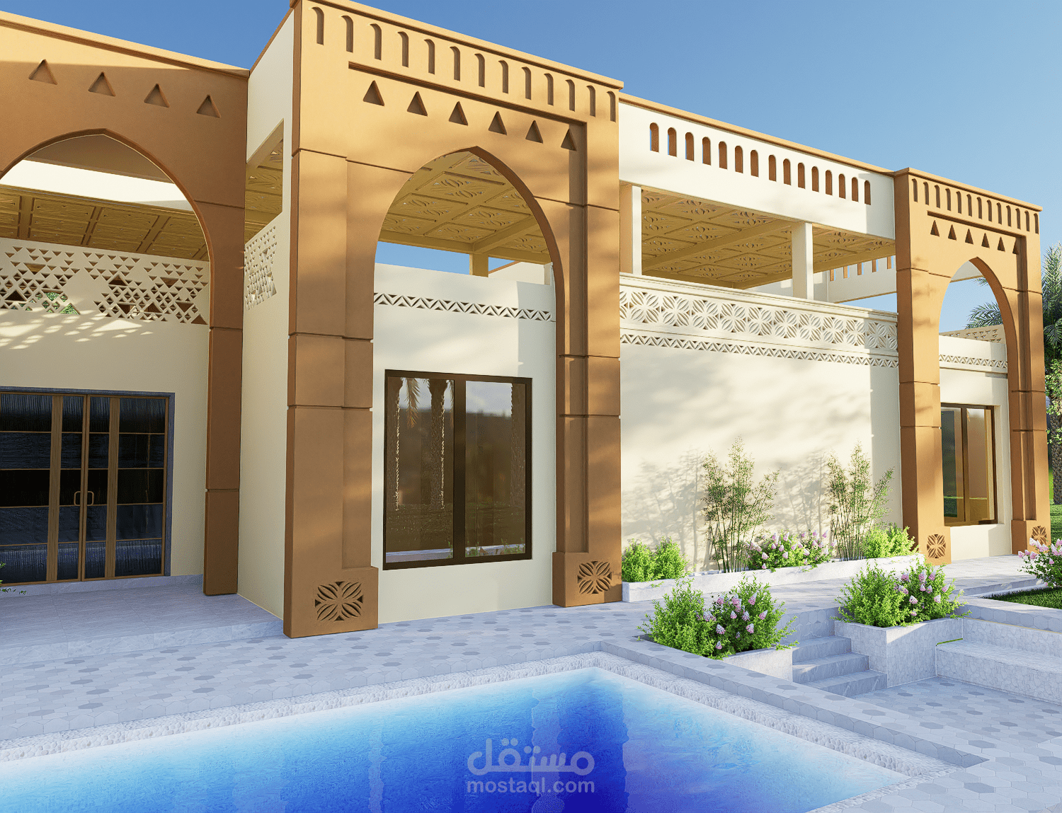 تصميم واجهات فيلا بتصميم نجدي حديث