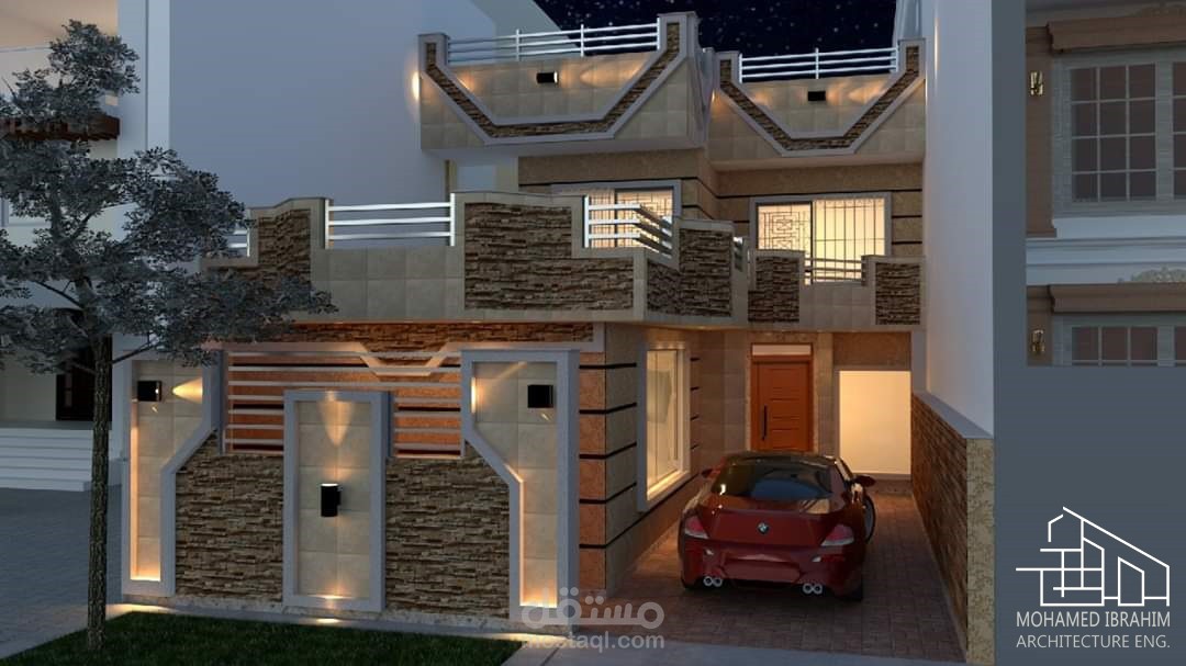 تصميم واجهات و3D لفيلا صغيرة