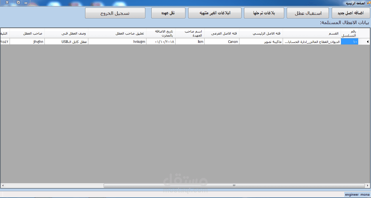 نظام استقبال الاعطال الخاص بتكنولوجيا المعلومات شركة مياه الشرب محافظة سوهاج