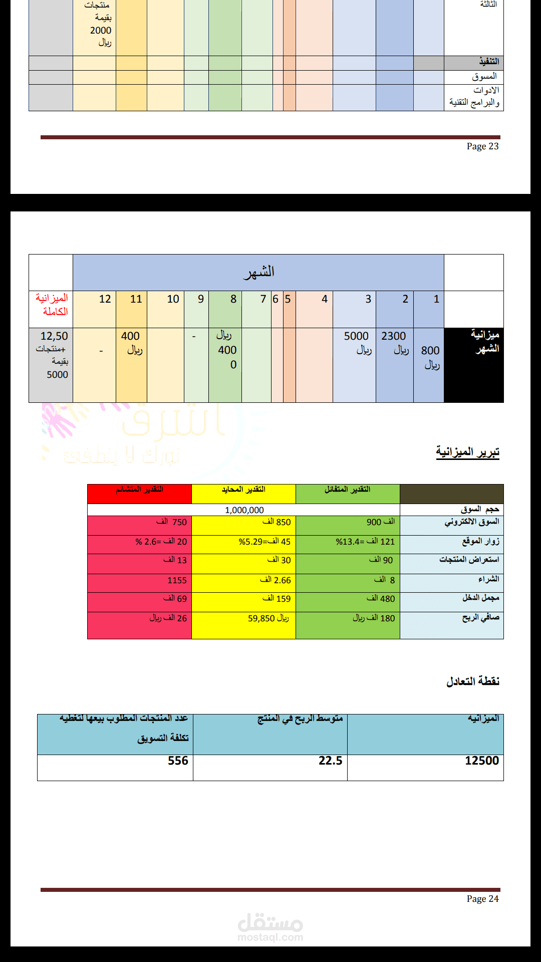 خطة تسويقية لمتجر الكتروني/الميزانية وتحليلها