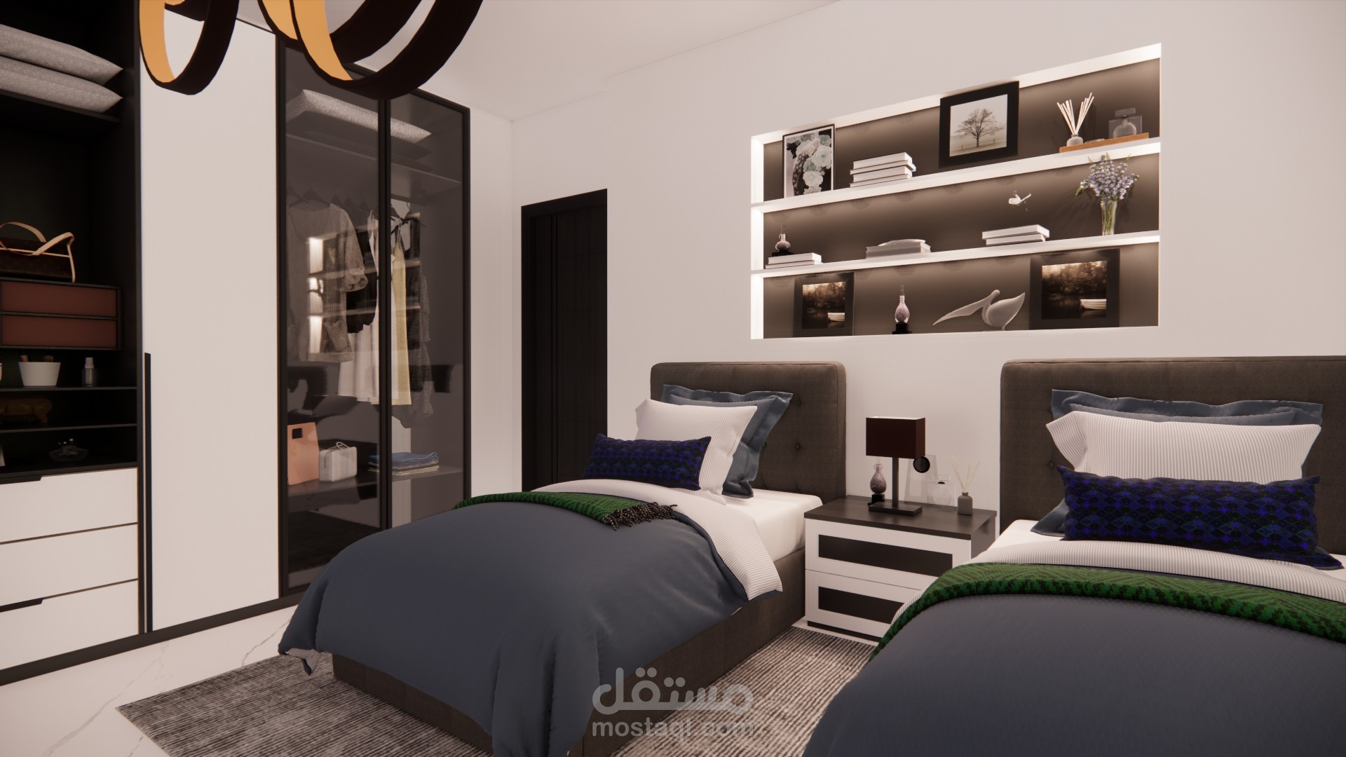 تصميم غرفة نوم شبابي لشقة في غزة