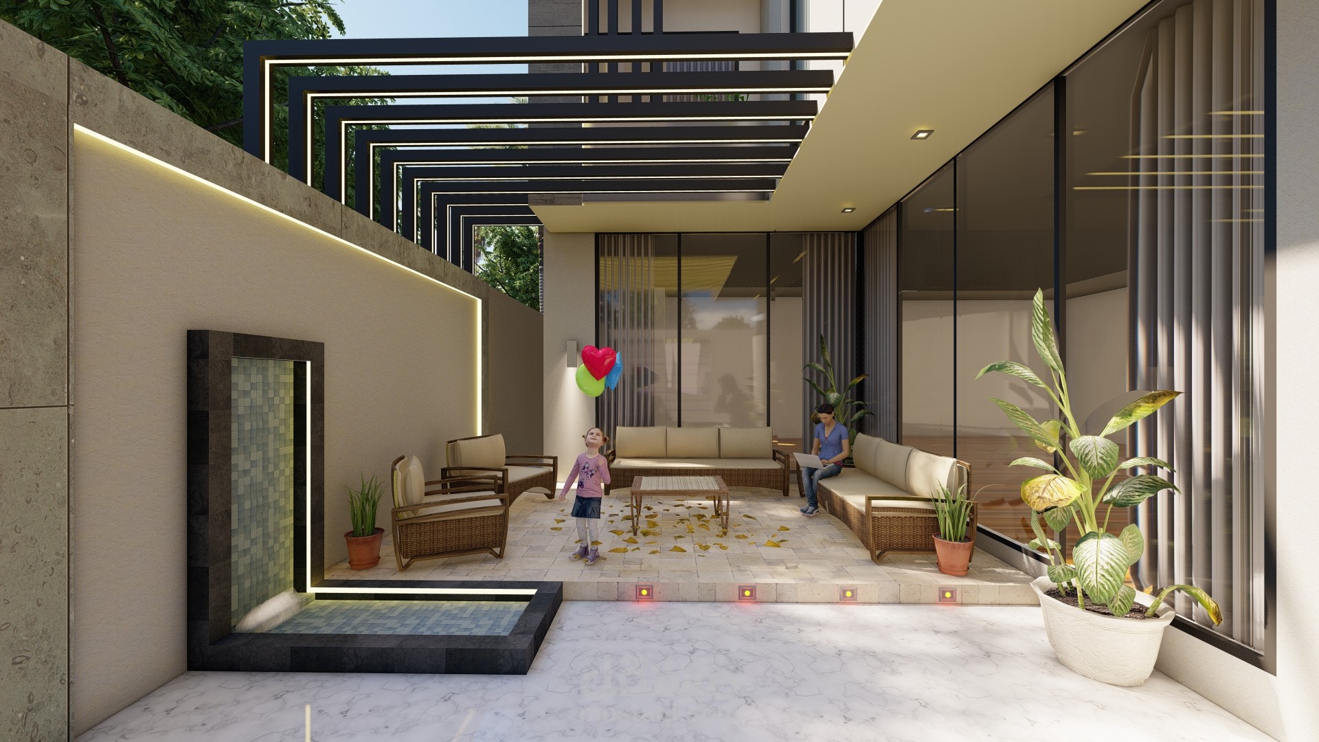 تصميمي لحديقة الفيلا  بطراز مودرن