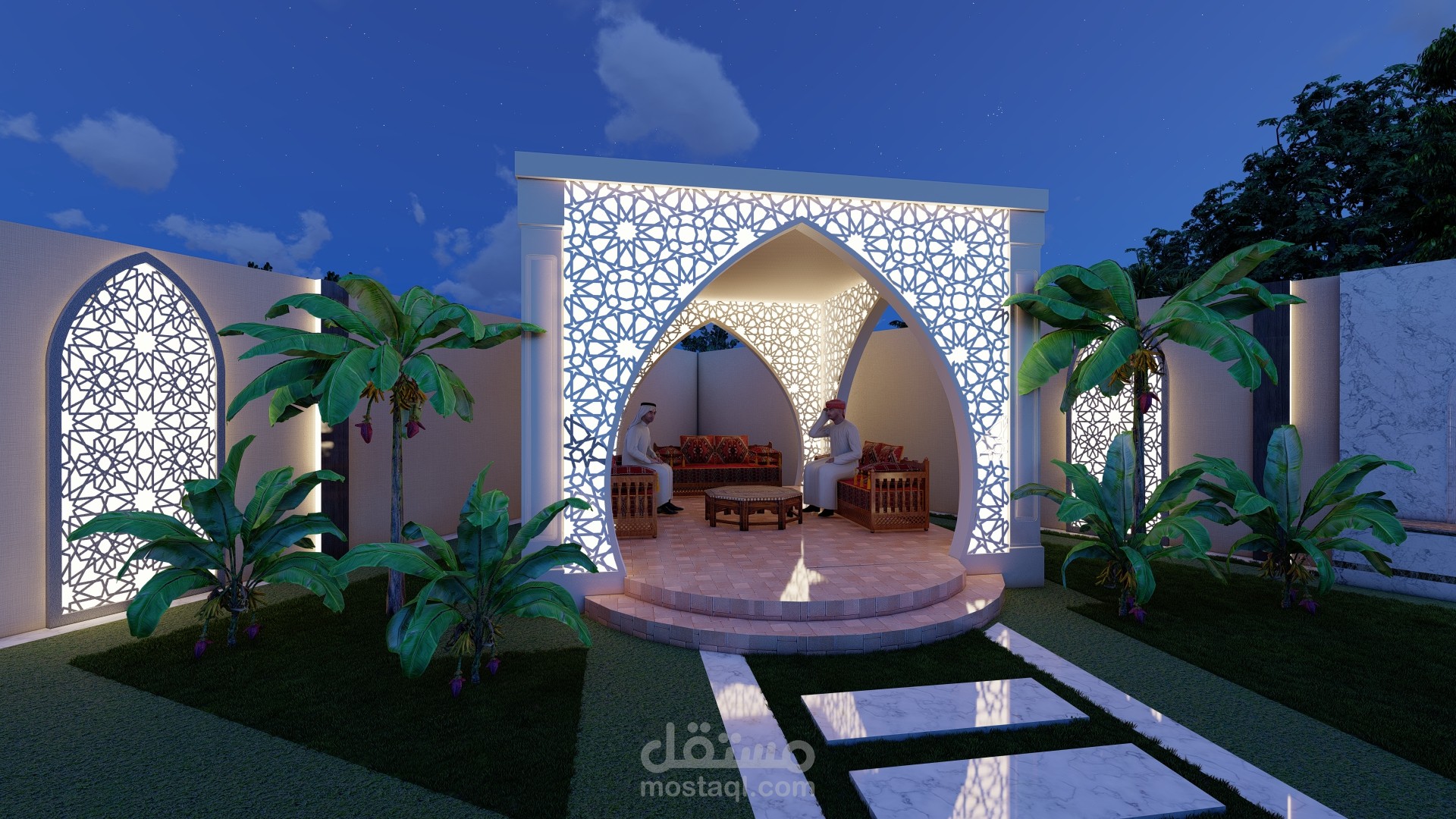 تصميم لاند سكيب لشالية بطابع اسلامي مميز