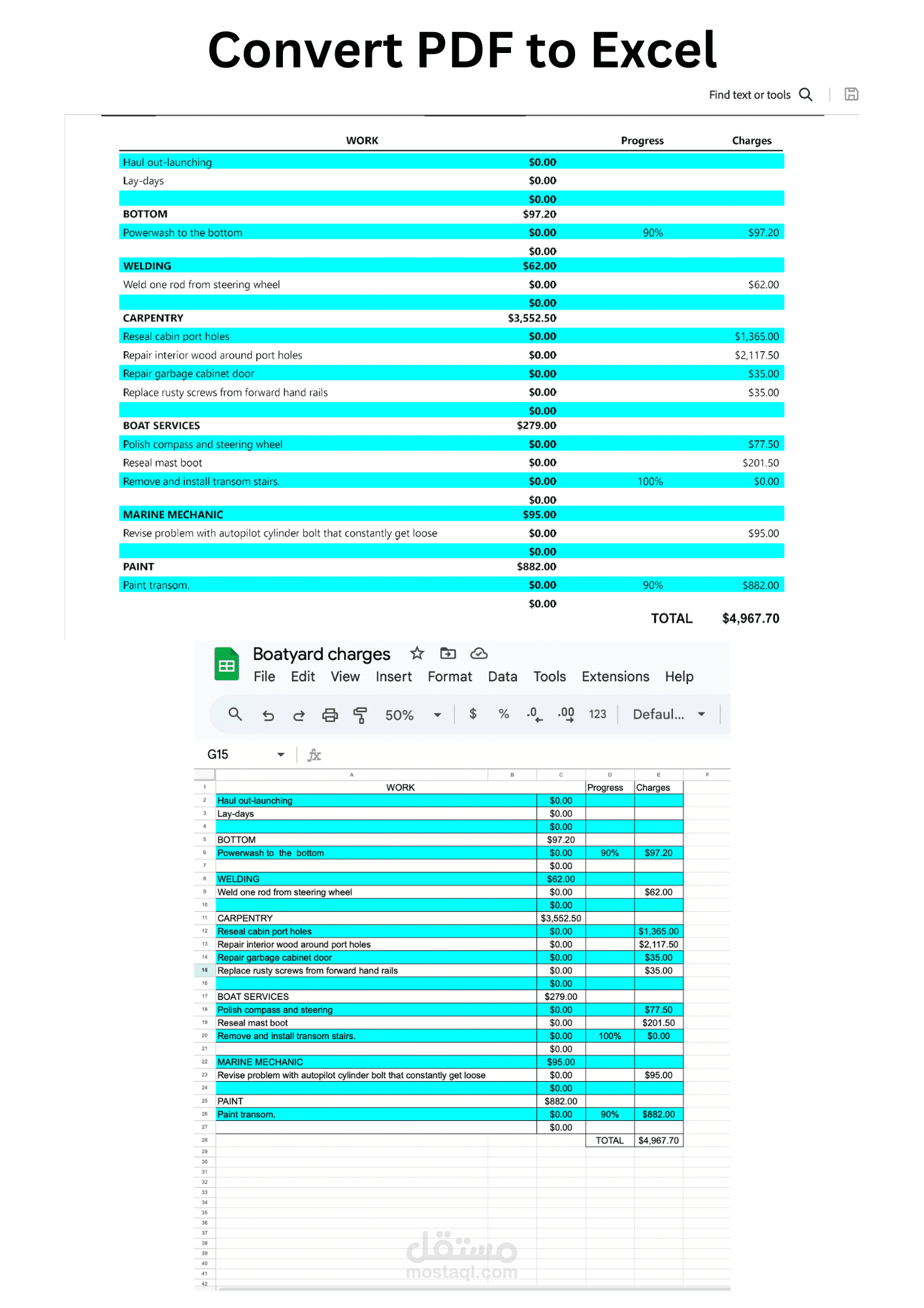 تحويل ملف PDF الى ملف Excel