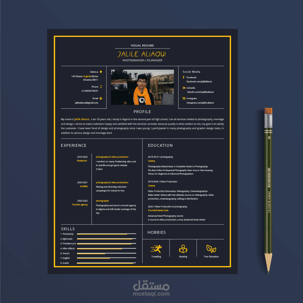 تصميم cv لمصور فوتوغرافي