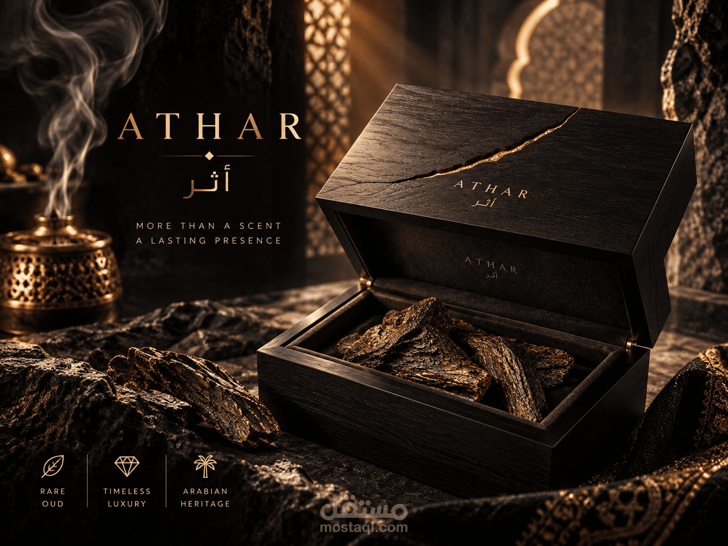 إعلان عود فاخر بالذكاء الاصطناعي | ATHAR