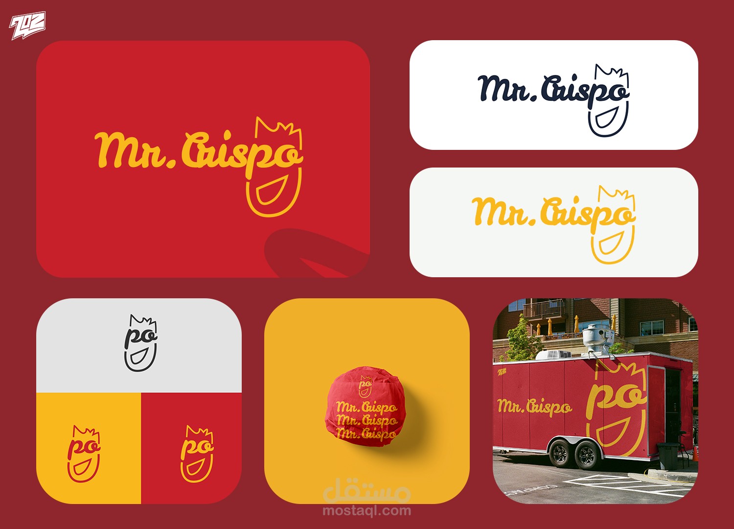 هوية بصرية لمطعم Mr. Crispo | تصميم شعار وماسكوت