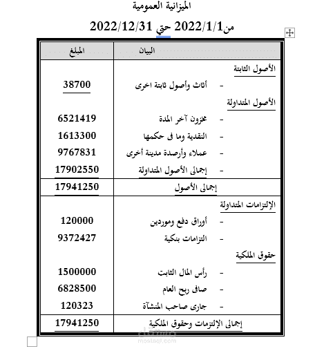 ميزانية عموميه