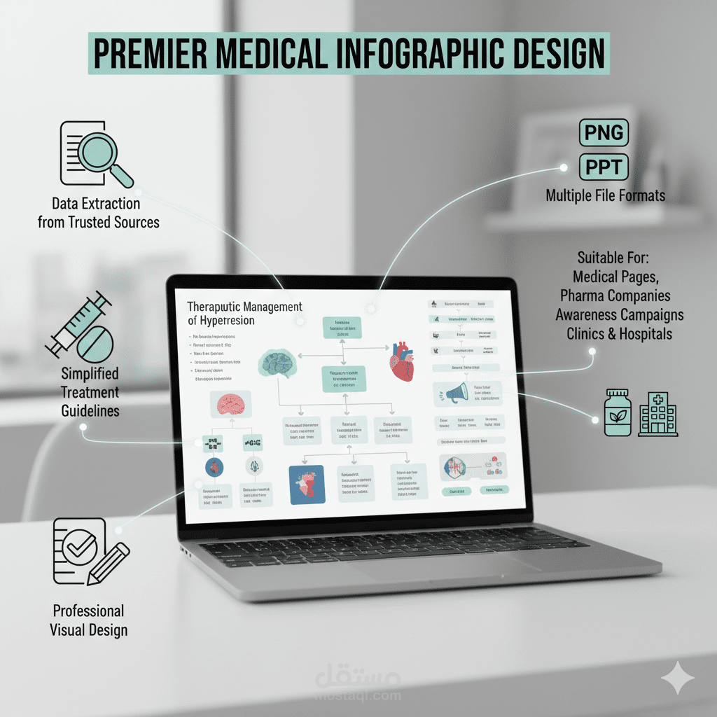 تصميم إنفوجرافيك طبي احترافي وتحويل المعلومات المعقدة إلى محتوى بصري جذاب
